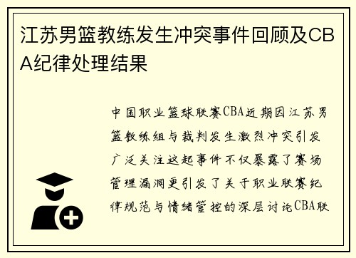 江苏男篮教练发生冲突事件回顾及CBA纪律处理结果