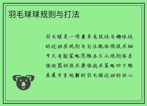 羽毛球球规则与打法