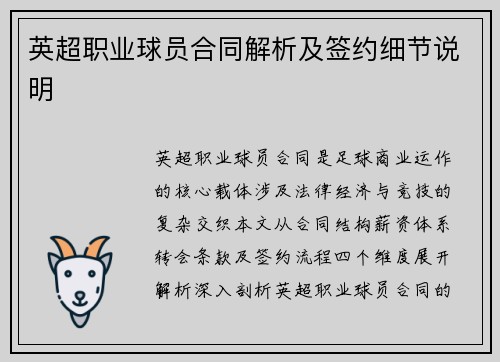 英超职业球员合同解析及签约细节说明